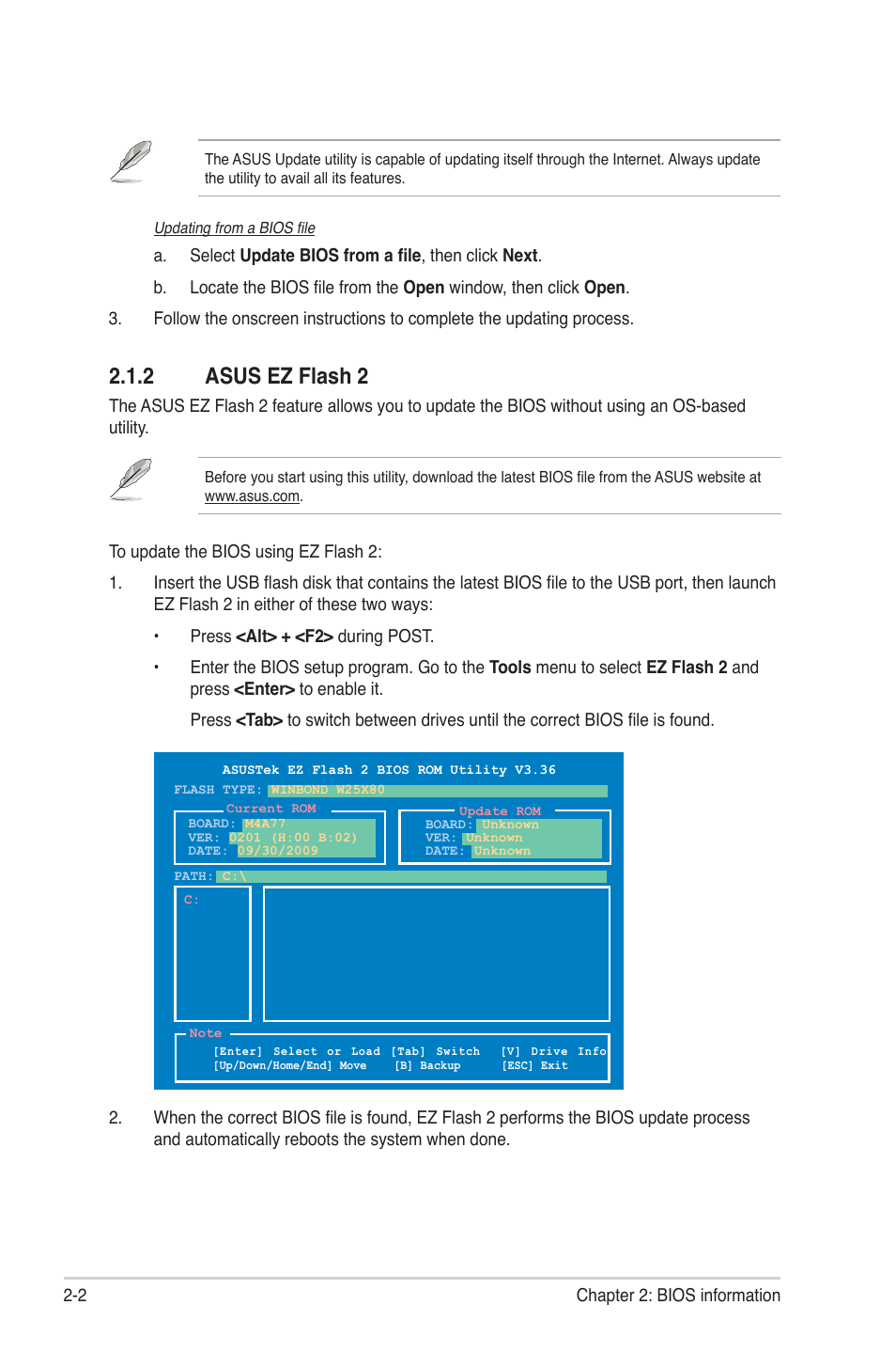 2 asus ez flash 2, Asus ez flash 2 -2 | Asus M4A77 User Manual | Page 42 / 62