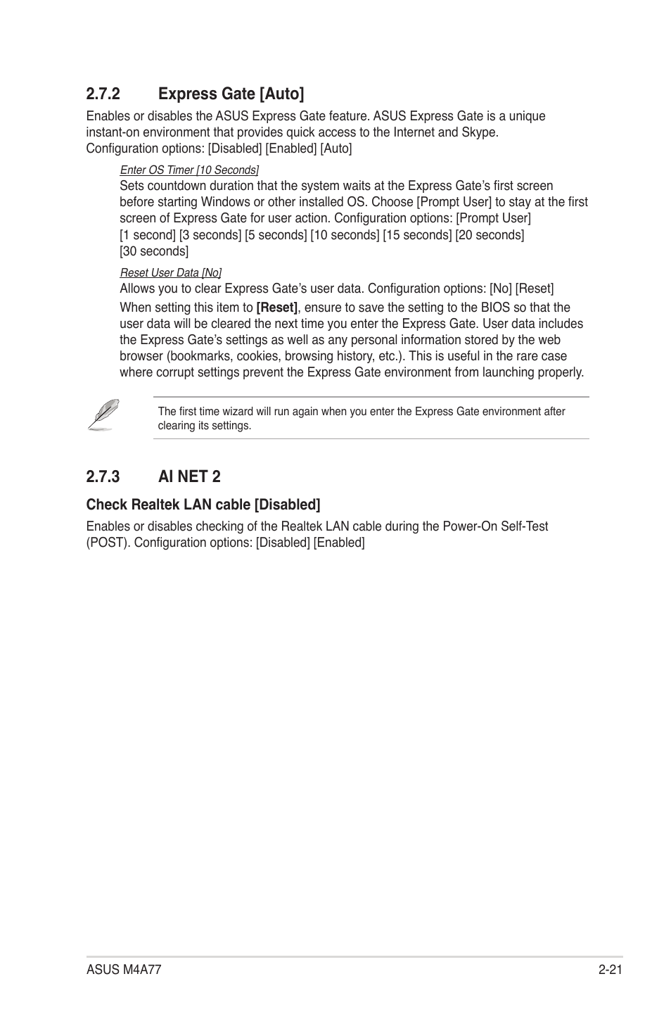 2 express gate [auto, 3 ai net 2, Express gate -21 | Ai net 2 -21 | Asus M4A77 User Manual | Page 61 / 62