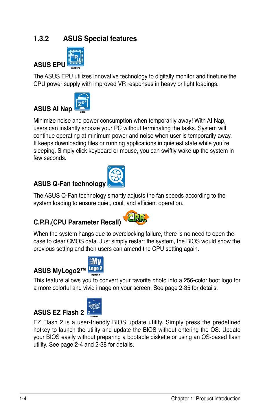 2 asus special features | Asus P5QL-EM User Manual | Page 16 / 112