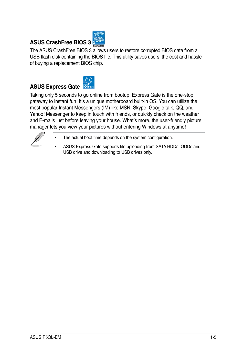 Asus P5QL-EM User Manual | Page 17 / 112