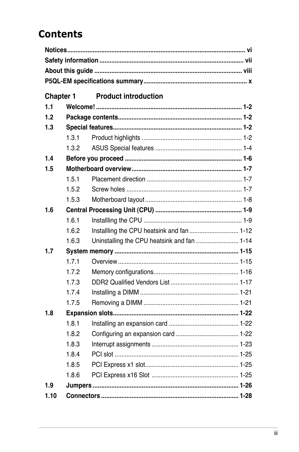 Asus P5QL-EM User Manual | Page 3 / 112