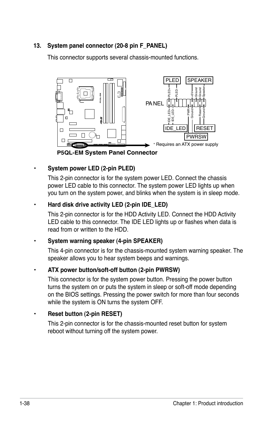 System panel connector | Asus P5QL-EM User Manual | Page 50 / 112