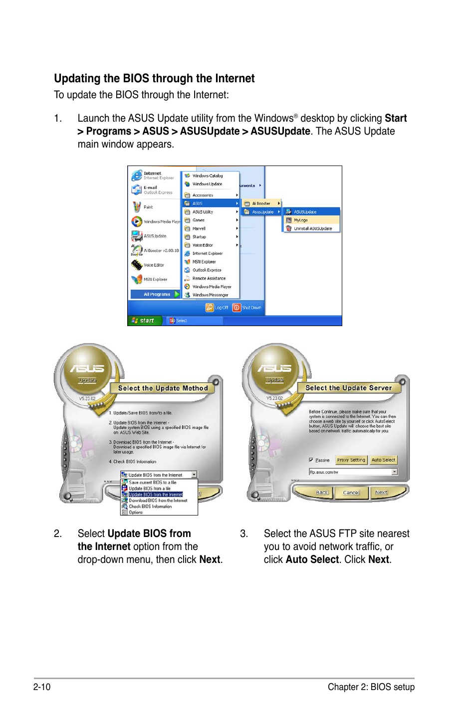 Updating the bios through the internet | Asus P5QL-EM User Manual | Page 60 / 112