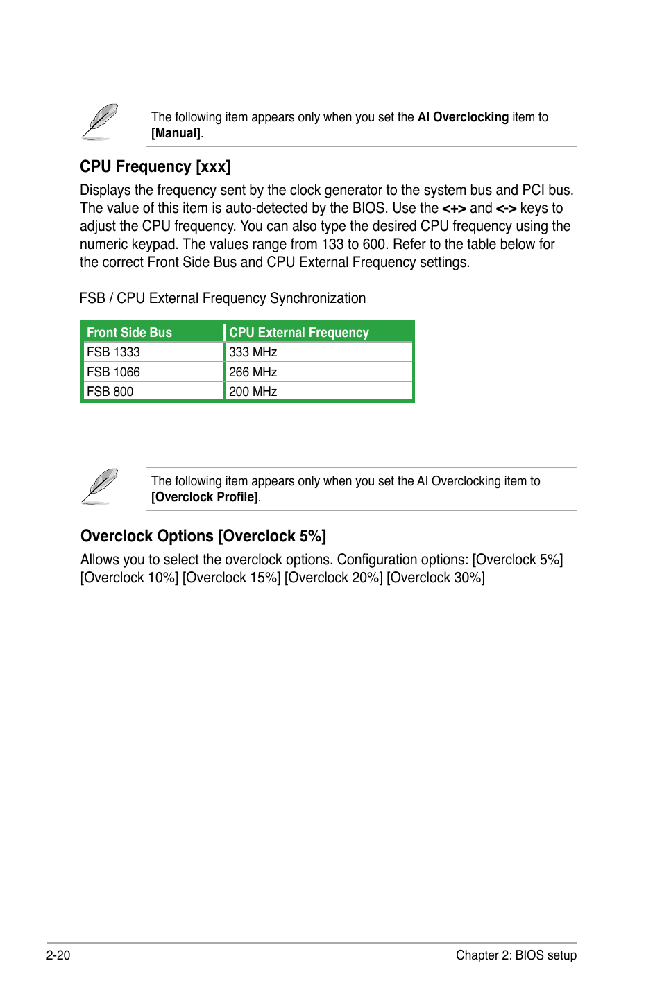Cpu frequency [xxx, Overclock options [overclock 5 | Asus P5QL-EM User Manual | Page 70 / 112