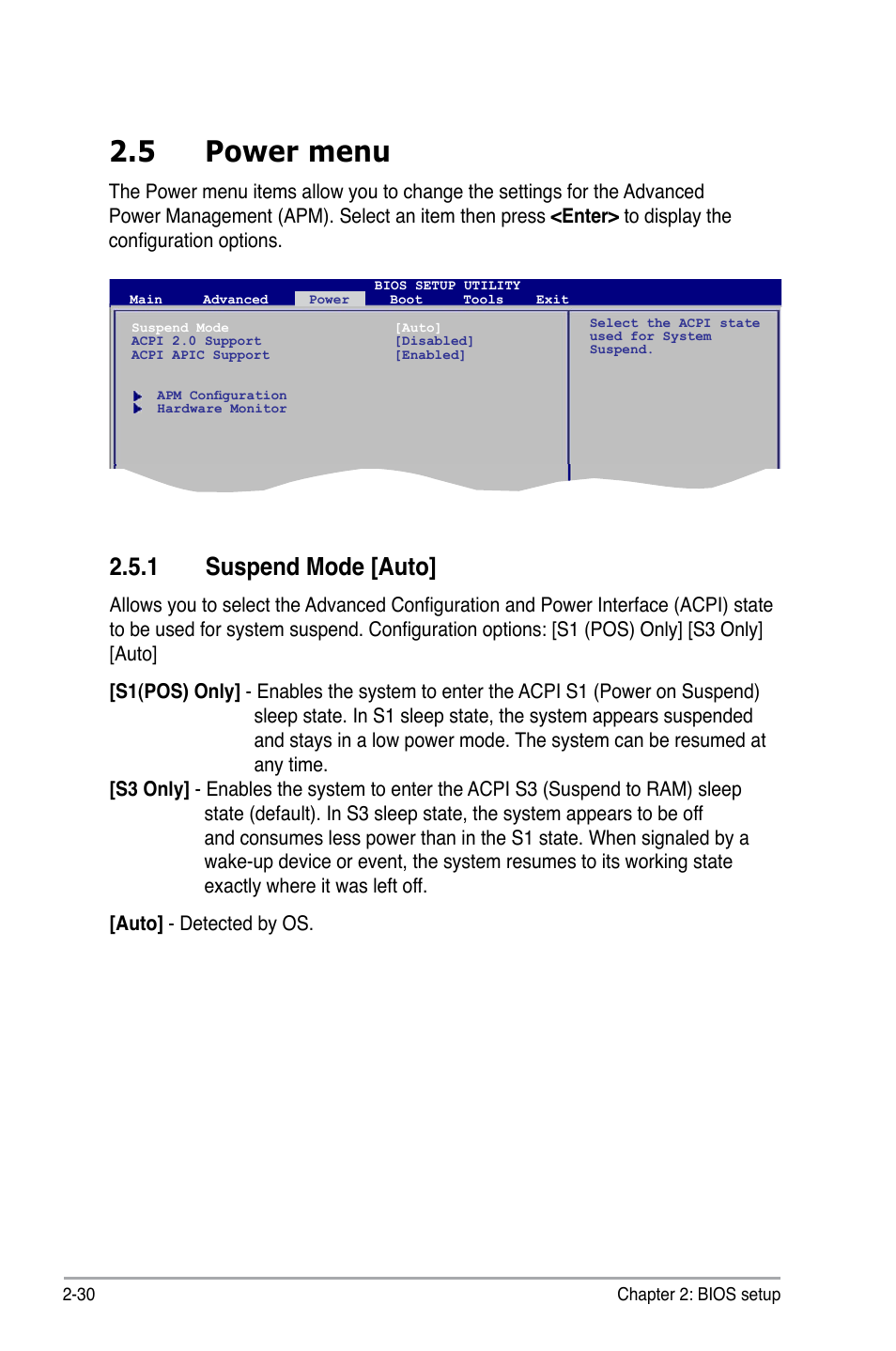 5 power menu, 1 suspend mode [auto | Asus P5QL-EM User Manual | Page 80 / 112