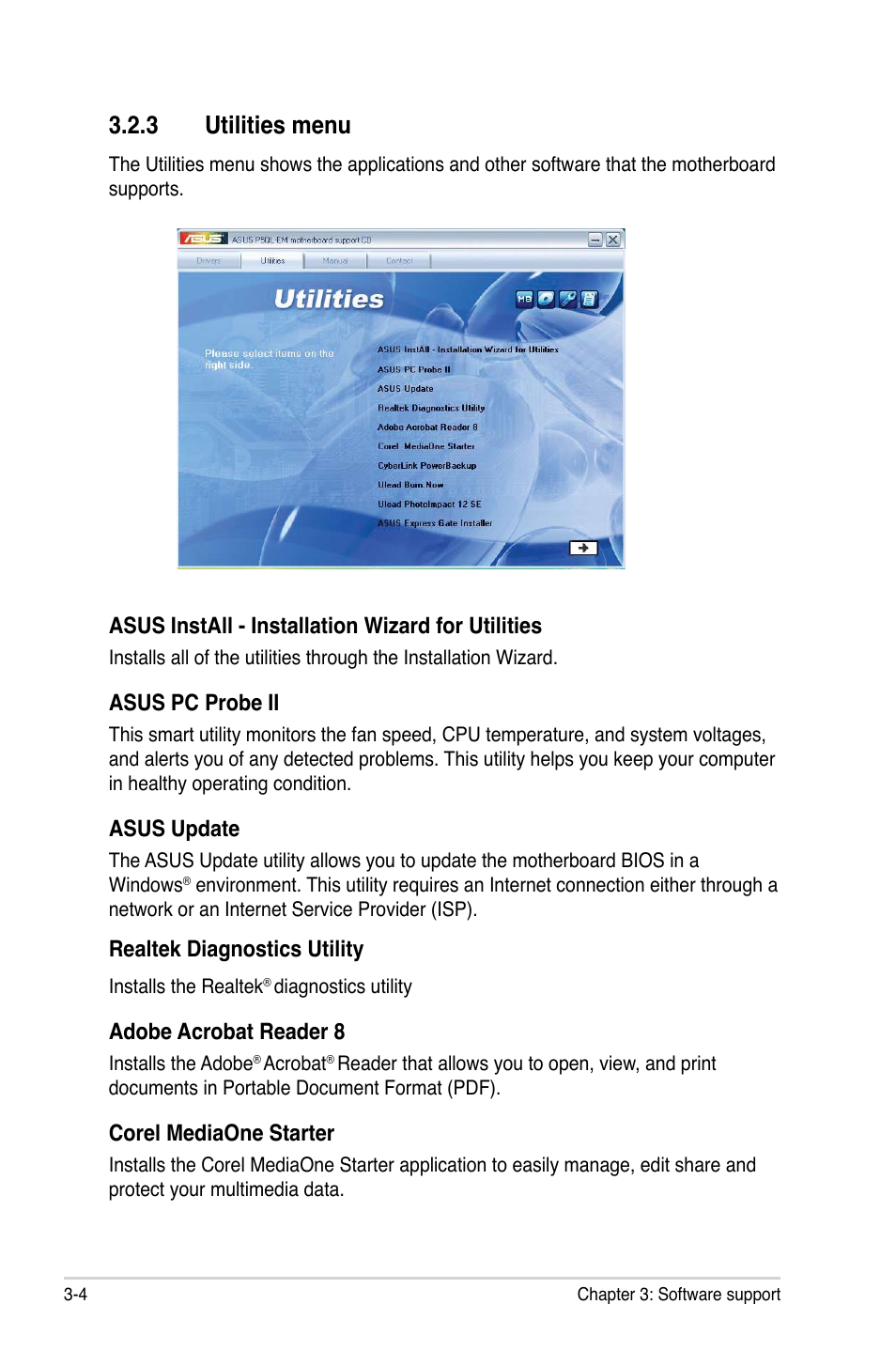 3 utilities menu | Asus P5QL-EM User Manual | Page 94 / 112