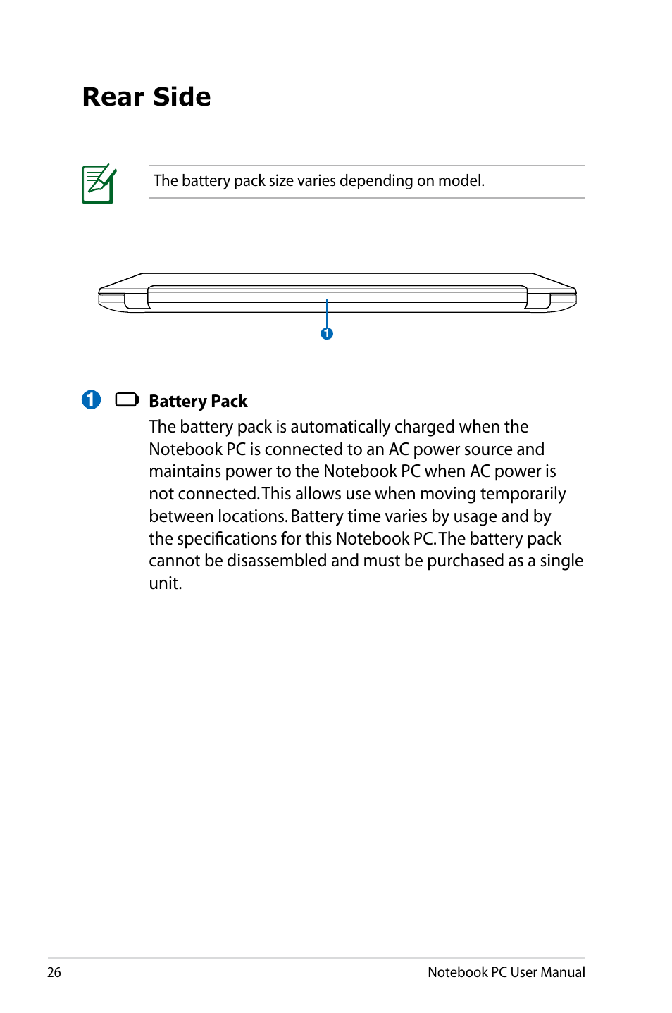 Rear side | Asus U48CB User Manual | Page 26 / 120