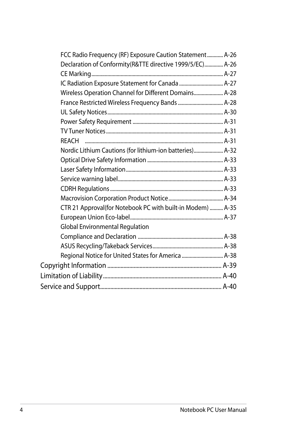 Asus U48CB User Manual | Page 4 / 120