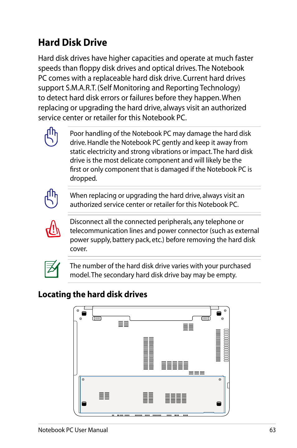 Hard disk drive | Asus U48CB User Manual | Page 63 / 120