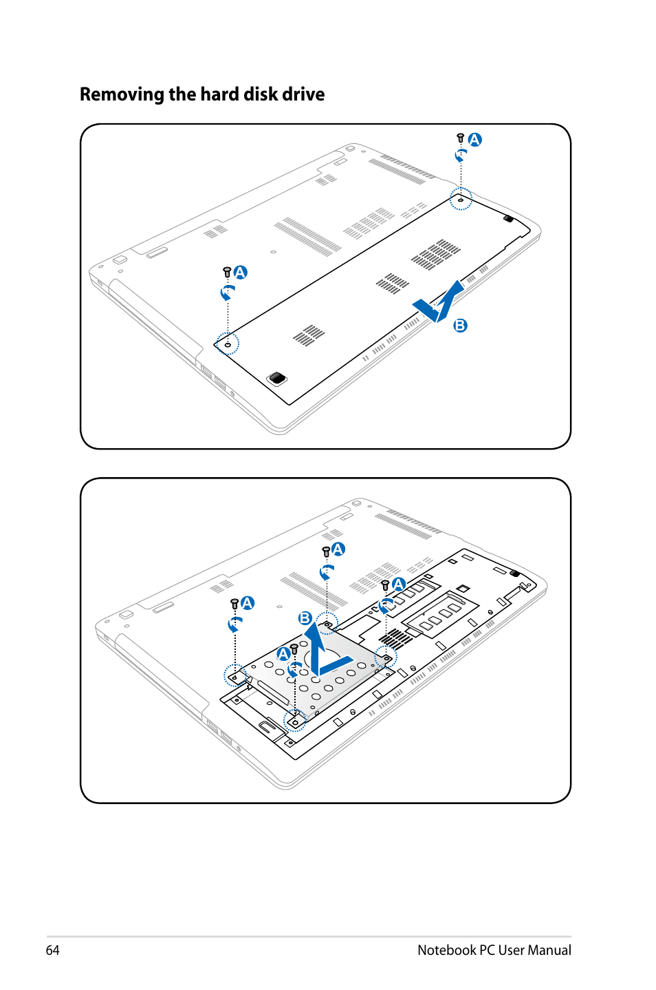 Removing the hard disk drive | Asus U48CB User Manual | Page 64 / 120