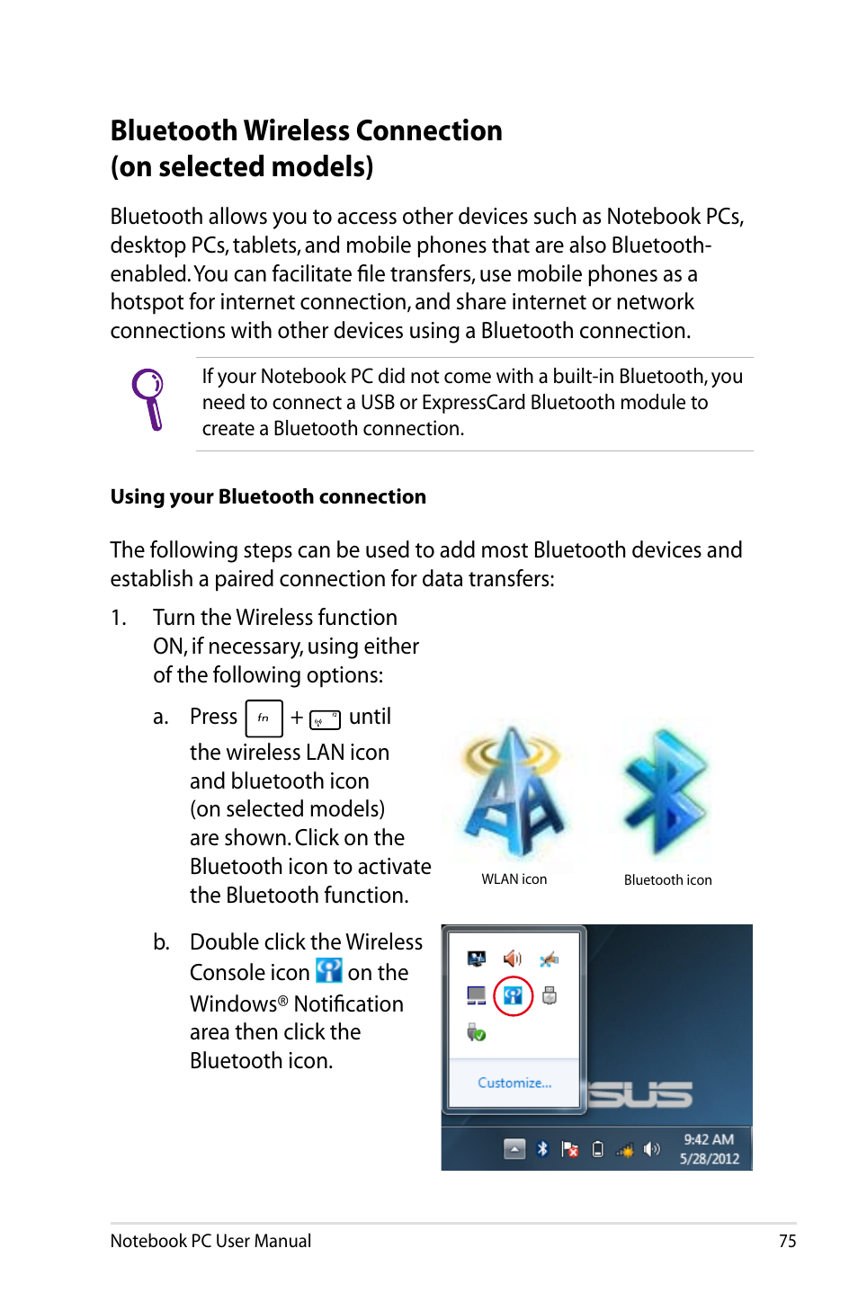 Bluetooth wireless connection (on selected models) | Asus U48CB User Manual | Page 75 / 120