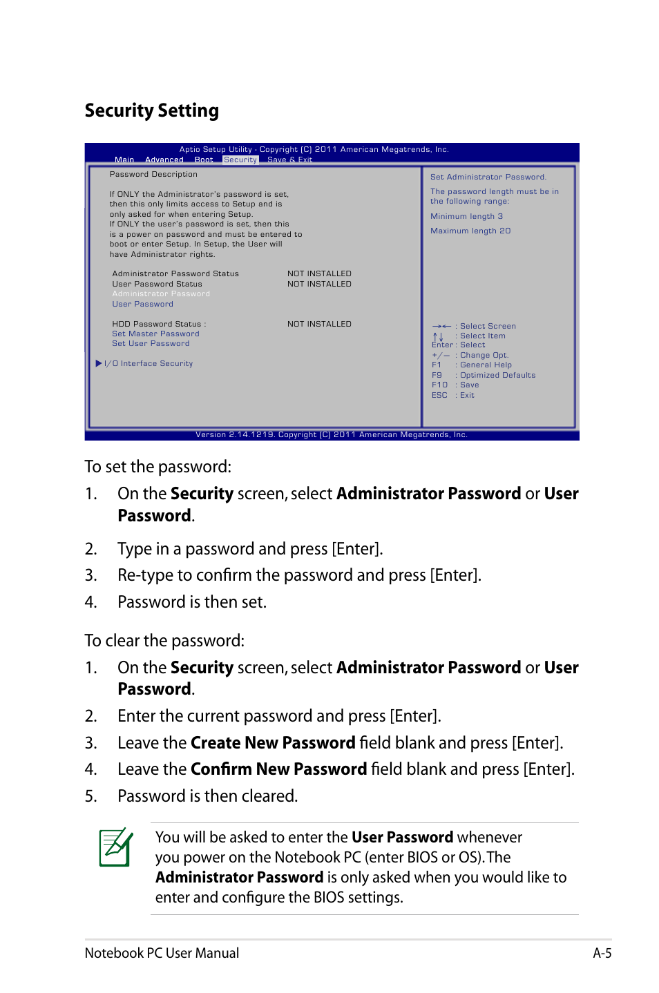 Security setting | Asus U48CB User Manual | Page 83 / 120