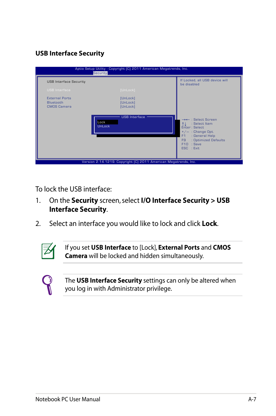 Usb interface security | Asus U48CB User Manual | Page 85 / 120