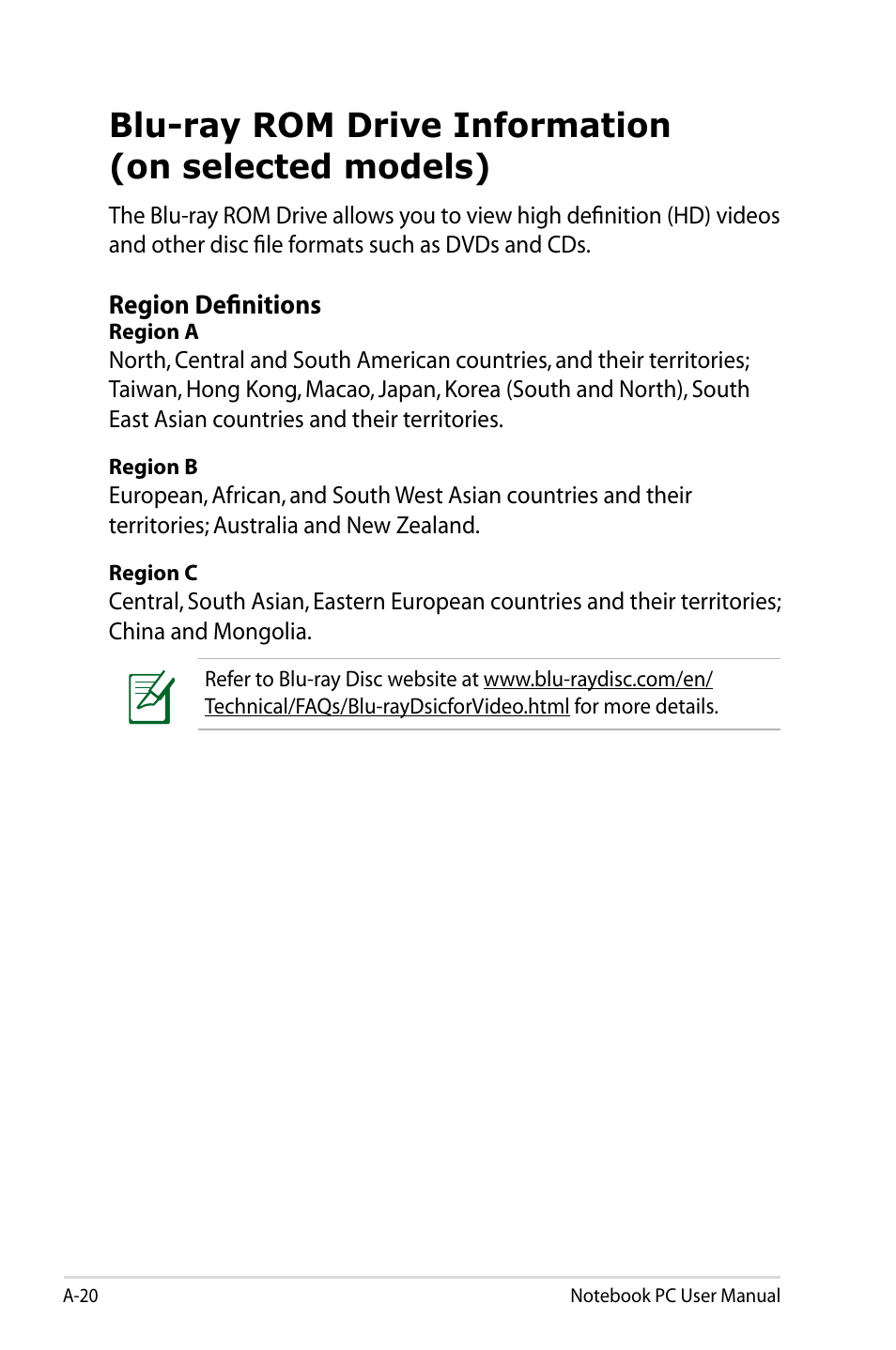 Blu-ray rom drive information(on selected models), Blu-ray rom drive information (on selected models) | Asus U48CB User Manual | Page 98 / 120