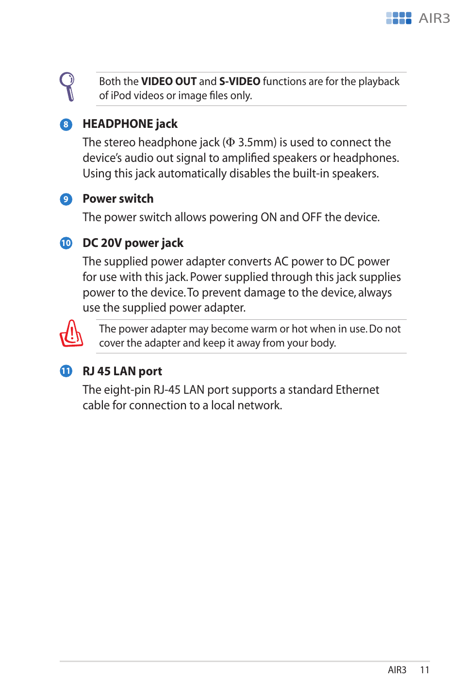 Air3 | Asus AIR3 User Manual | Page 11 / 38