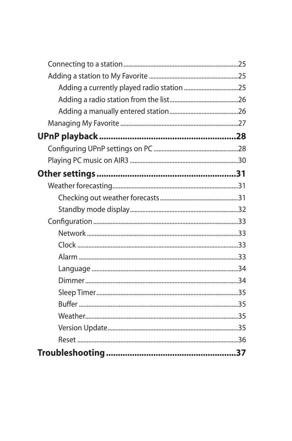 Upnp.playback, Other.settings, Troubleshooting | Asus AIR3 User Manual | Page 3 / 38