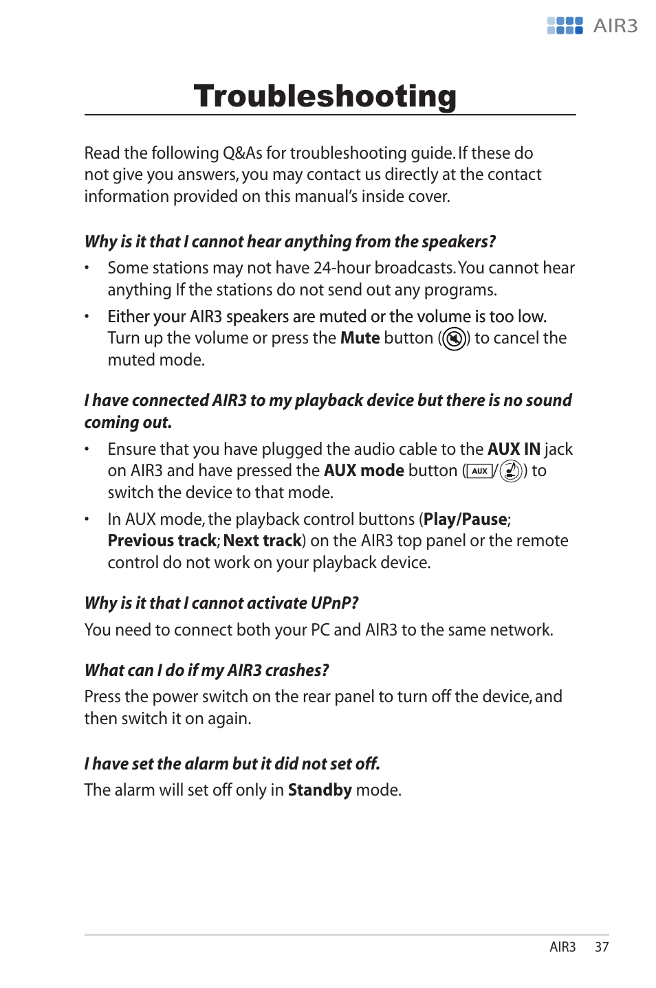 Troubleshooting, Troubles��oo��ng | Asus AIR3 User Manual | Page 37 / 38