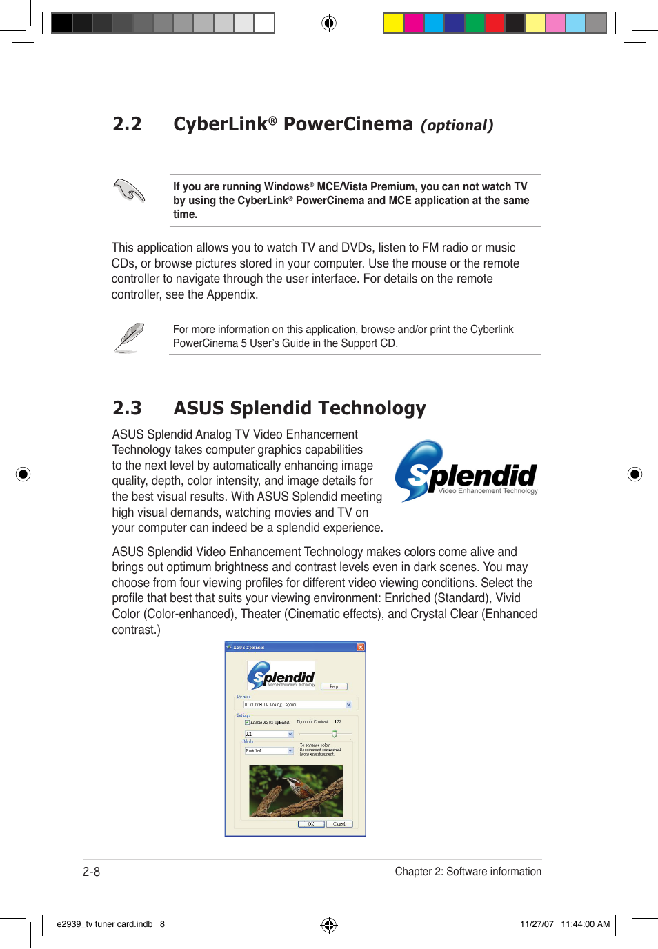 2 cyberlink, Powercinema, 3 asus splendid technology | Asus My Cinema-U3100Mini/DVBT User Manual | Page 34 / 49