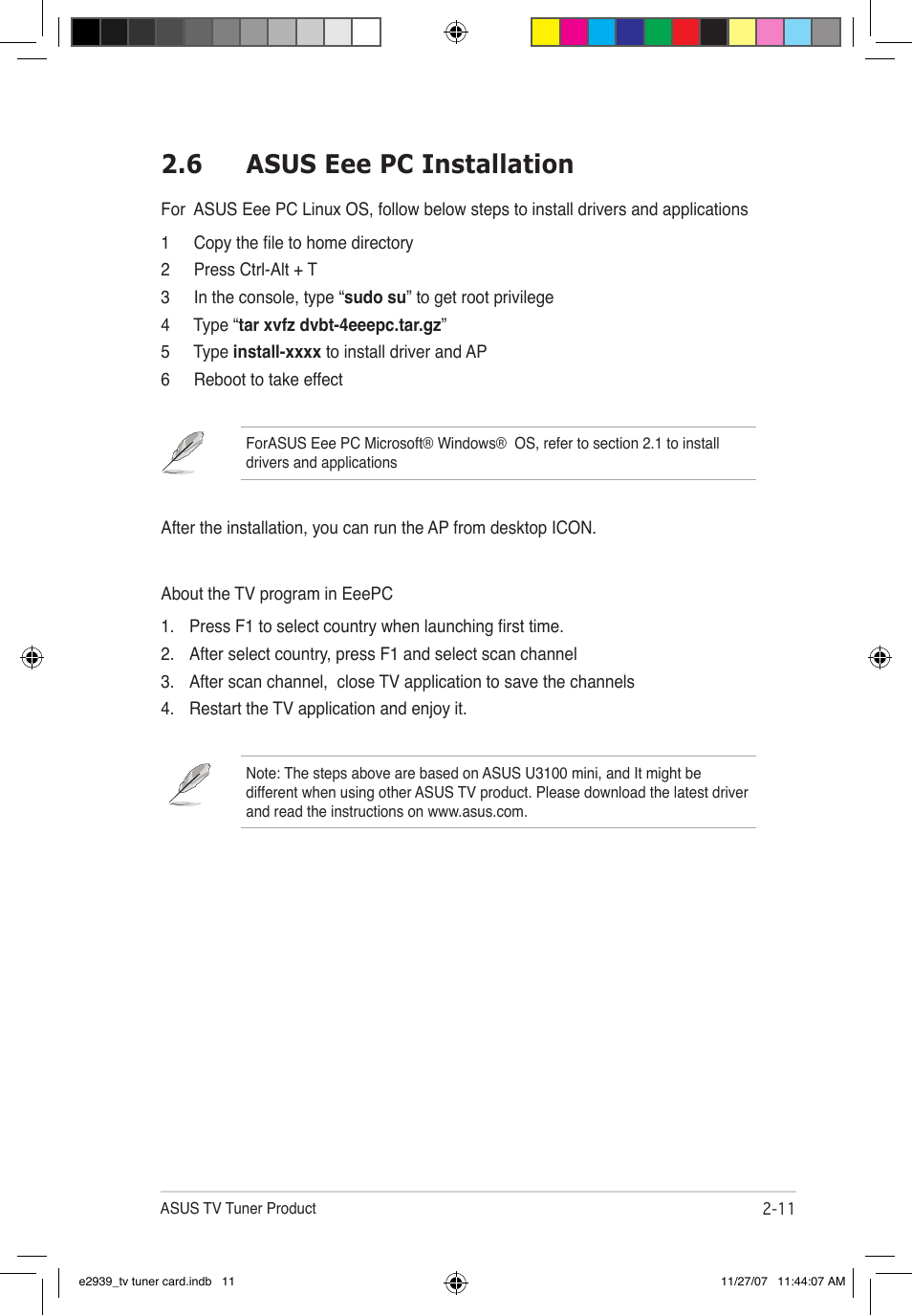 6 asus eee pc installation | Asus My Cinema-U3100Mini/DVBT User Manual | Page 37 / 49