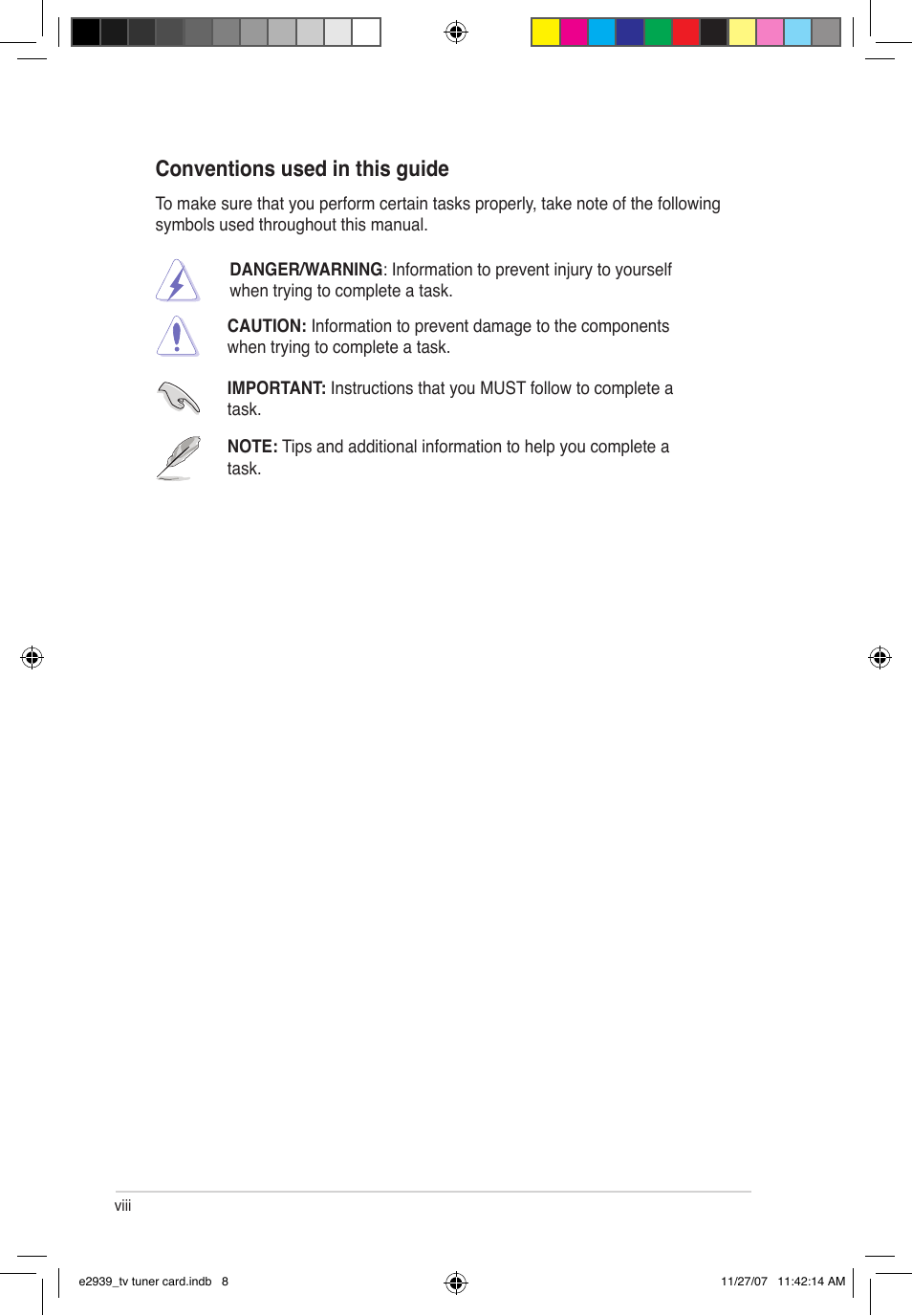 Conventions used in this guide | Asus My Cinema-U3100Mini/DVBT User Manual | Page 8 / 49