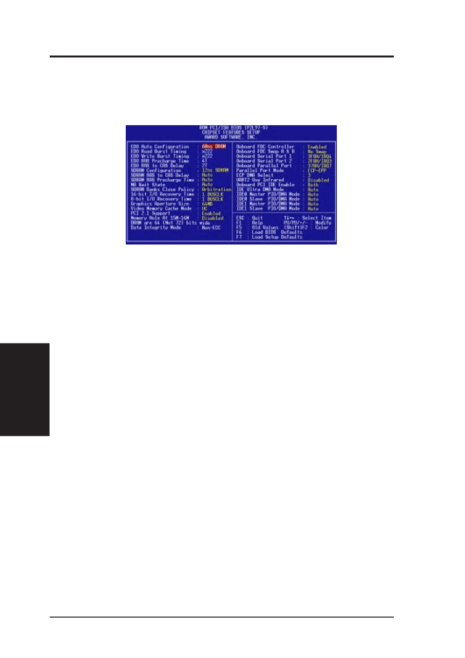 Iv. bios software, Chipset features setup | Asus P2L97-S User Manual | Page 44 / 68