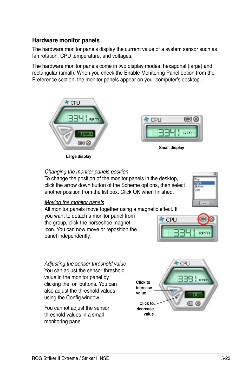 Hardware monitor panels | Asus Striker II Extreme User Manual | Page 149 / 196