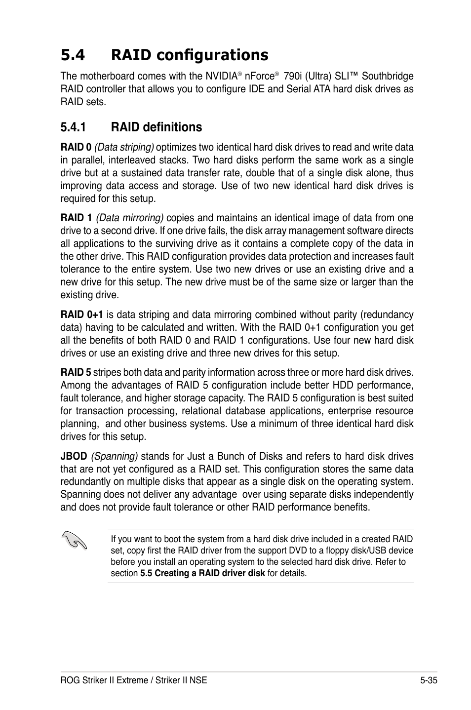 4 raid configurations, 1 raid definitions, Raid configurations -35 5.4.1 | Raid definitions -35 | Asus Striker II Extreme User Manual | Page 161 / 196