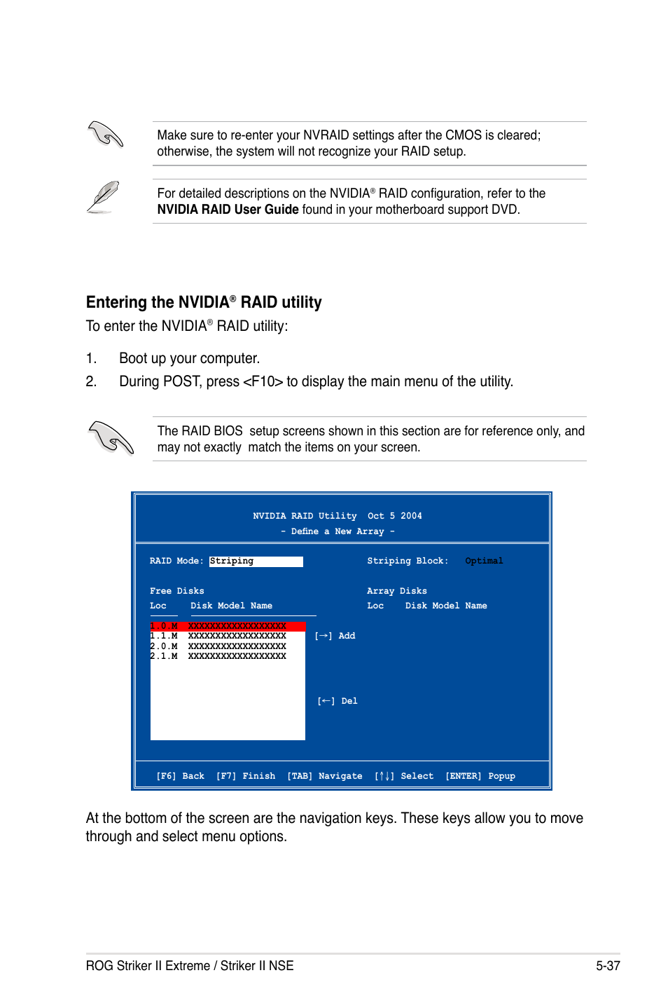 Entering the nvidia, Raid utility | Asus Striker II Extreme User Manual | Page 163 / 196