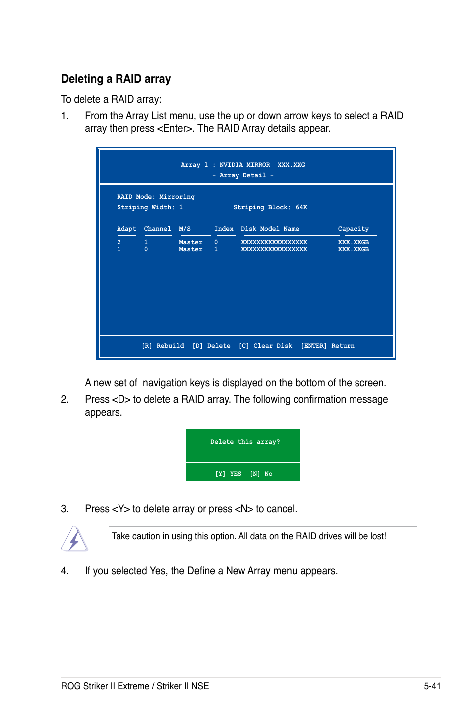 Deleting a raid array | Asus Striker II Extreme User Manual | Page 167 / 196
