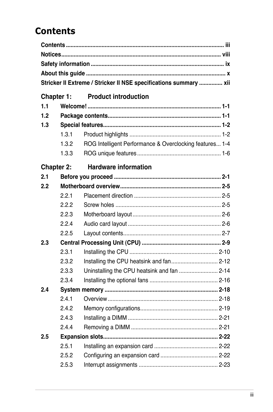 Asus Striker II Extreme User Manual | Page 3 / 196