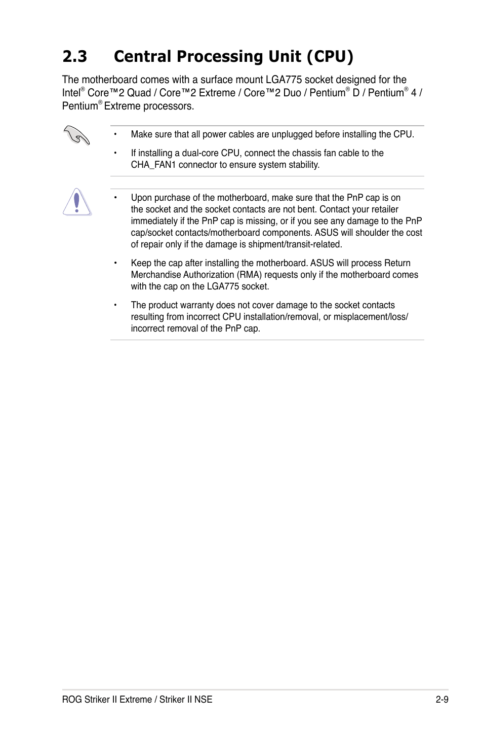 3 central processing unit (cpu), Central processing unit (cpu) -9 | Asus Striker II Extreme User Manual | Page 35 / 196