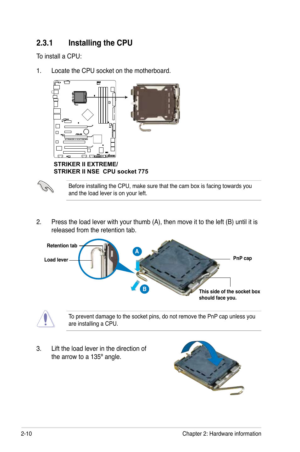 1 installing the cpu, Installing the cpu -10 | Asus Striker II Extreme User Manual | Page 36 / 196