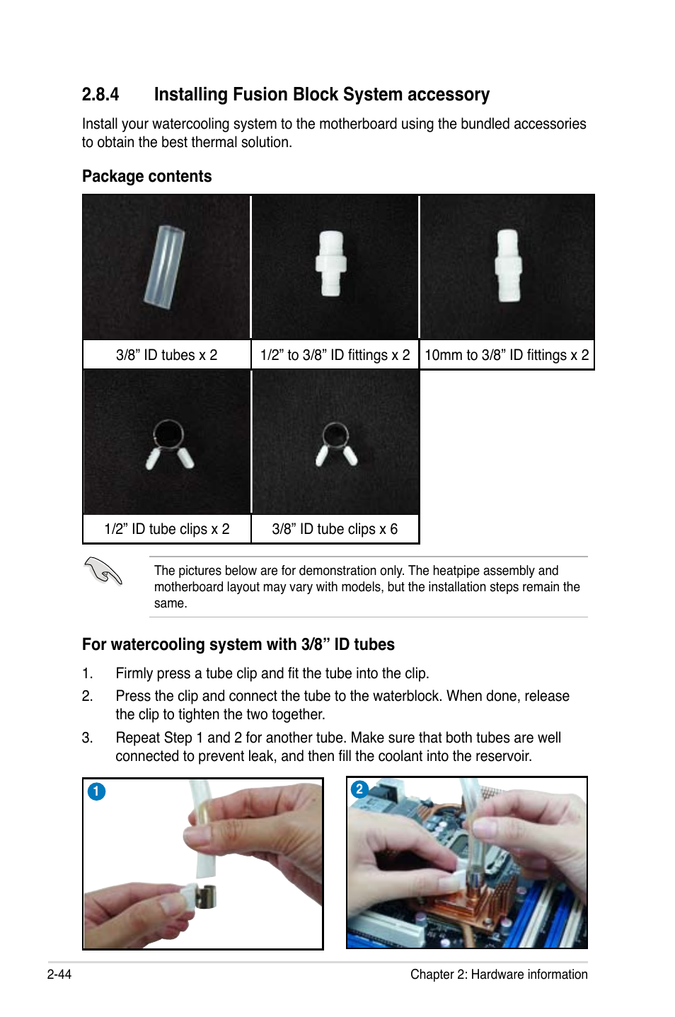 4 installing fusion block system accessory, Installing fusion block system accessory -44 | Asus Striker II Extreme User Manual | Page 70 / 196