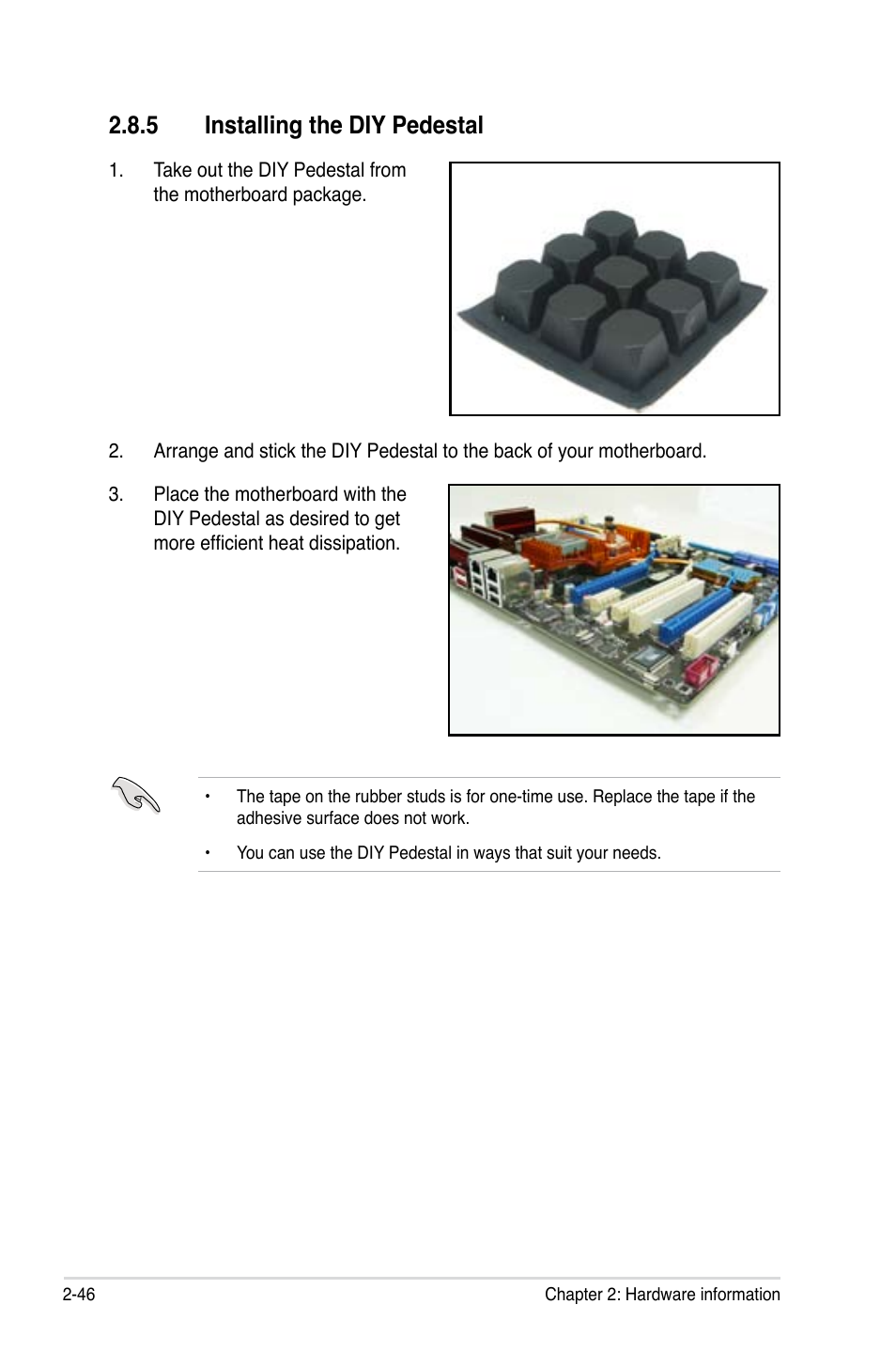 5 installing the diy pedestal, Installing the diy pedestal -46 | Asus Striker II Extreme User Manual | Page 72 / 196