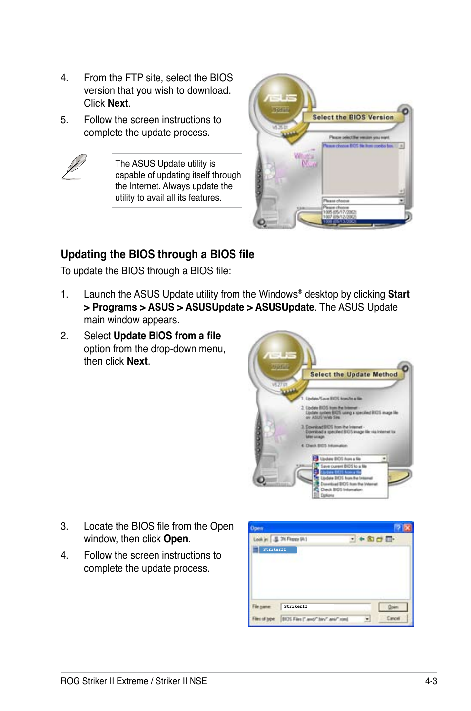 Updating the bios through a bios file | Asus Striker II Extreme User Manual | Page 81 / 196