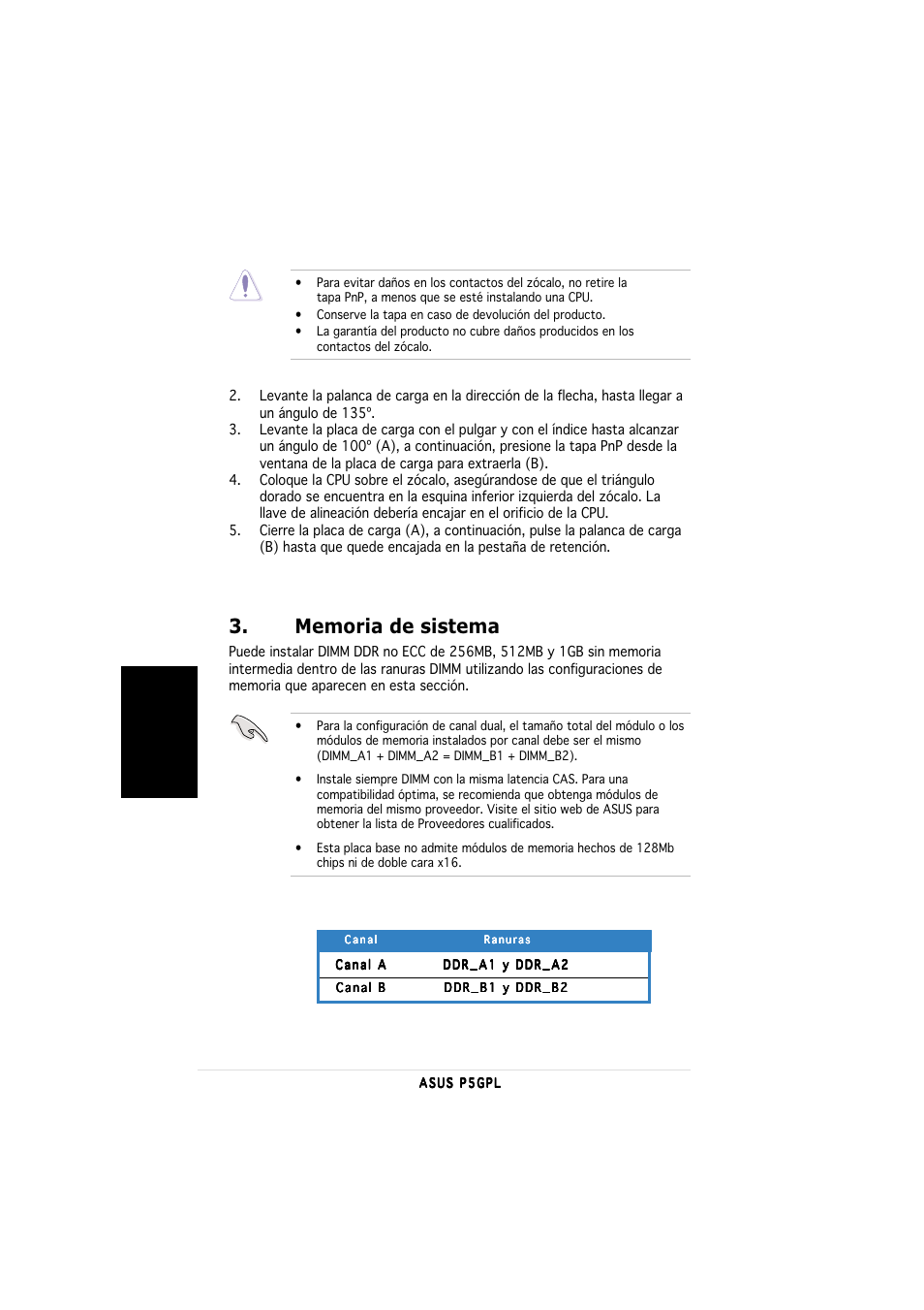 Espa ñ ol | Asus P5GPL User Manual | Page 12 / 20