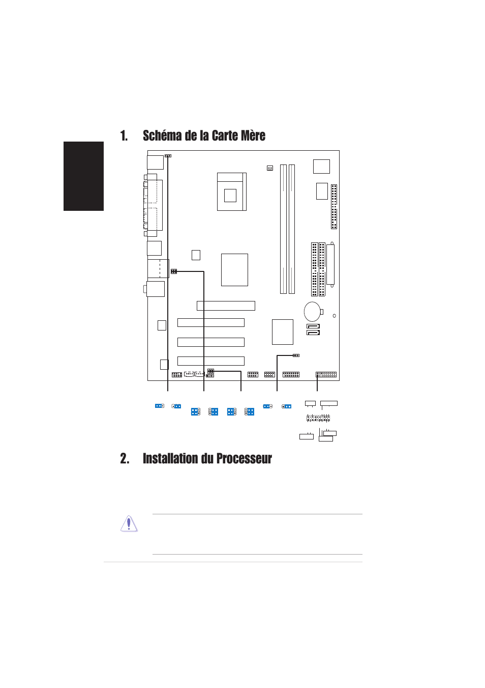 Installation du processeur, Schéma de la carte mère, Français | Carte mère asus p4s800-mx se, Pci1, Pci2 pci3, Super i/o | Asus P4S800-MX SE User Manual | Page 2 / 20