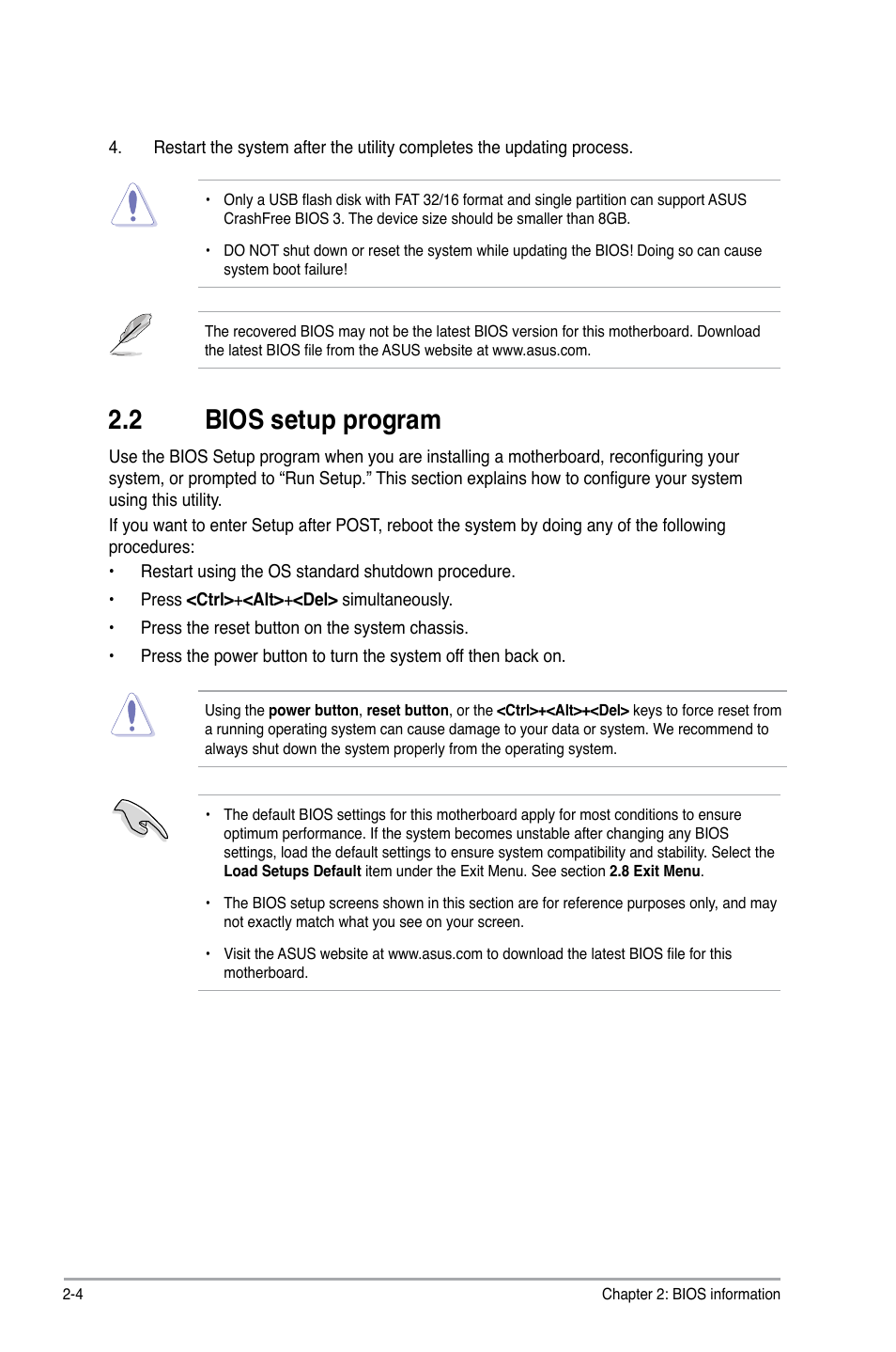 2 bios setup program, Bios setup program -4 | Asus P5QL-I/SI User Manual | Page 29 / 40
