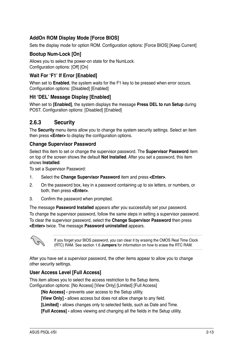 3 security, Security -13 | Asus P5QL-I/SI User Manual | Page 38 / 40