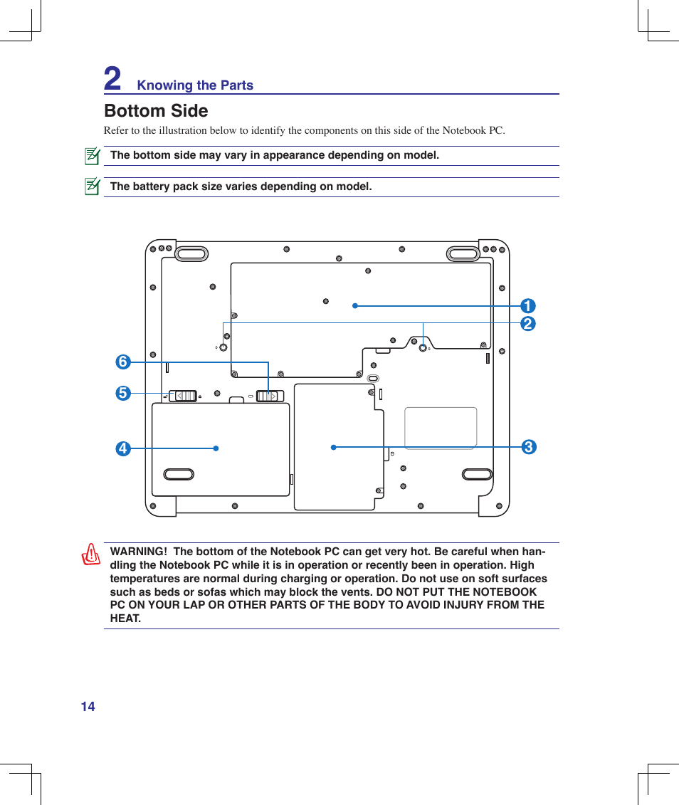 Bottom side | Asus B51E User Manual | Page 14 / 79