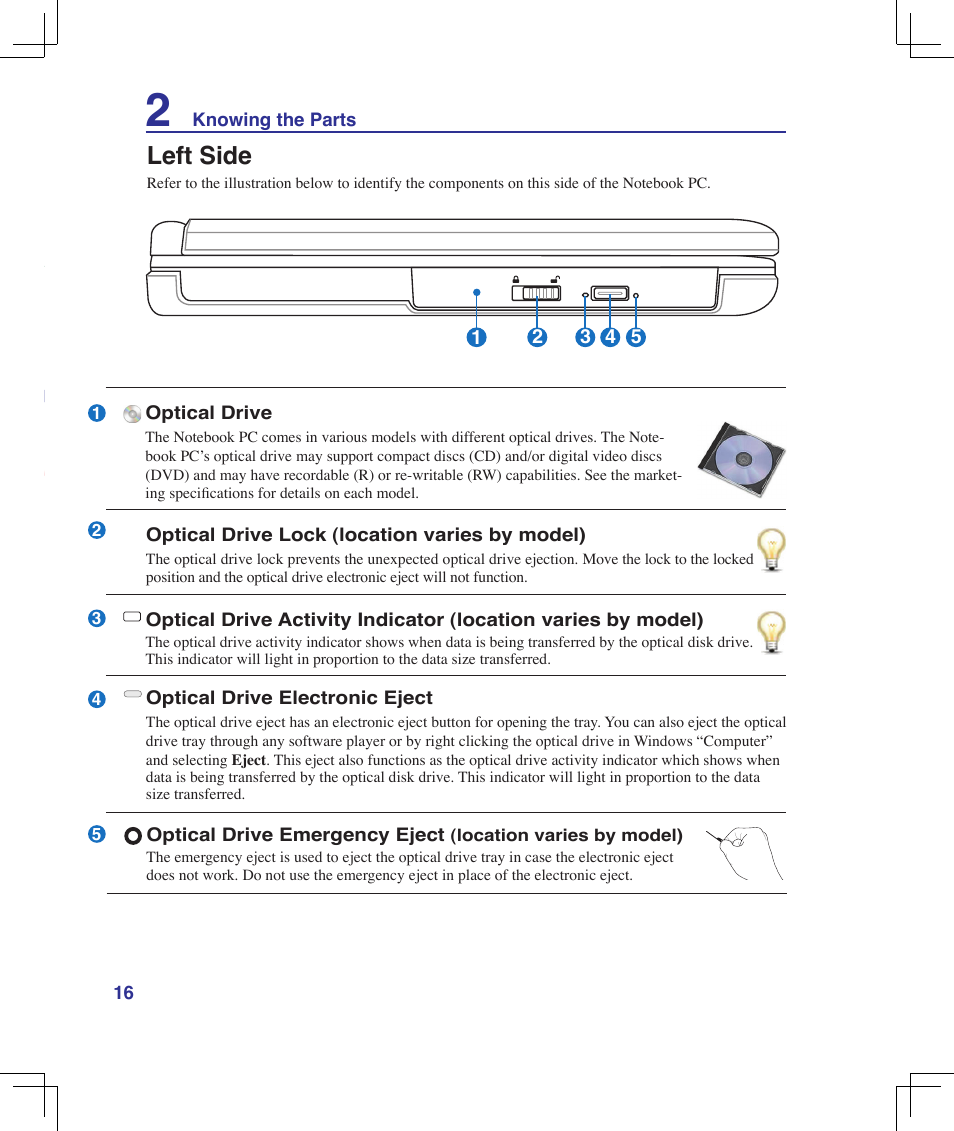 Left side | Asus B51E User Manual | Page 16 / 79