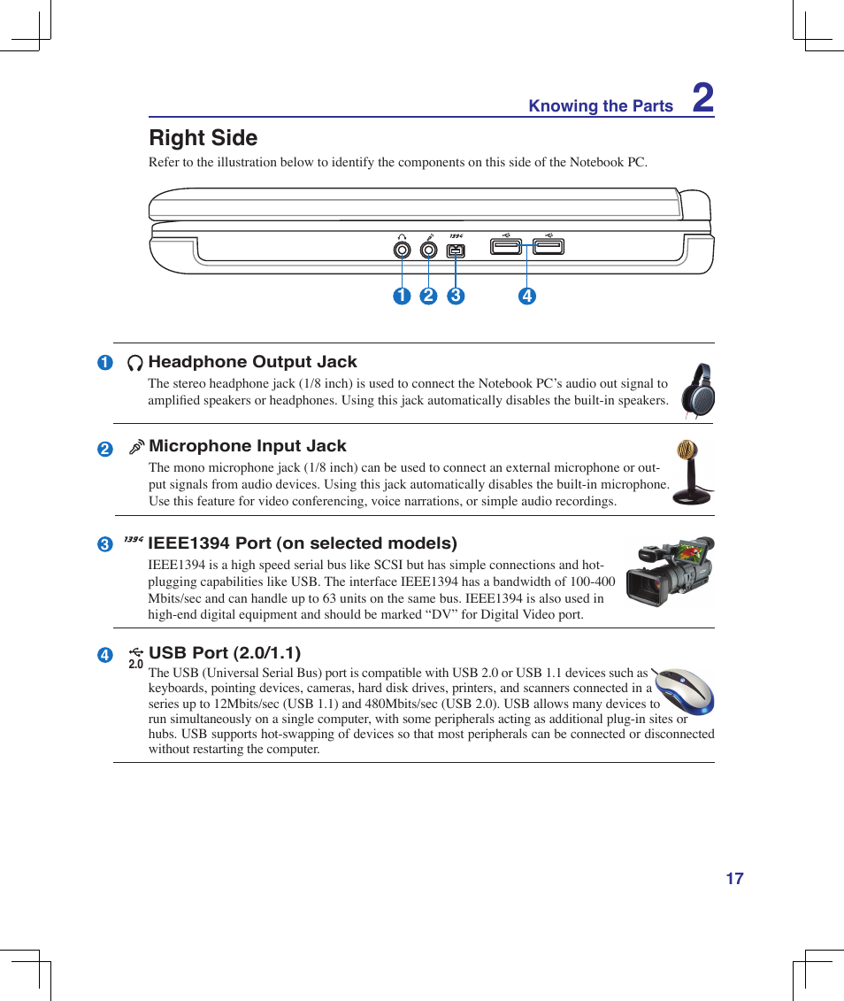 Right side | Asus B51E User Manual | Page 17 / 79