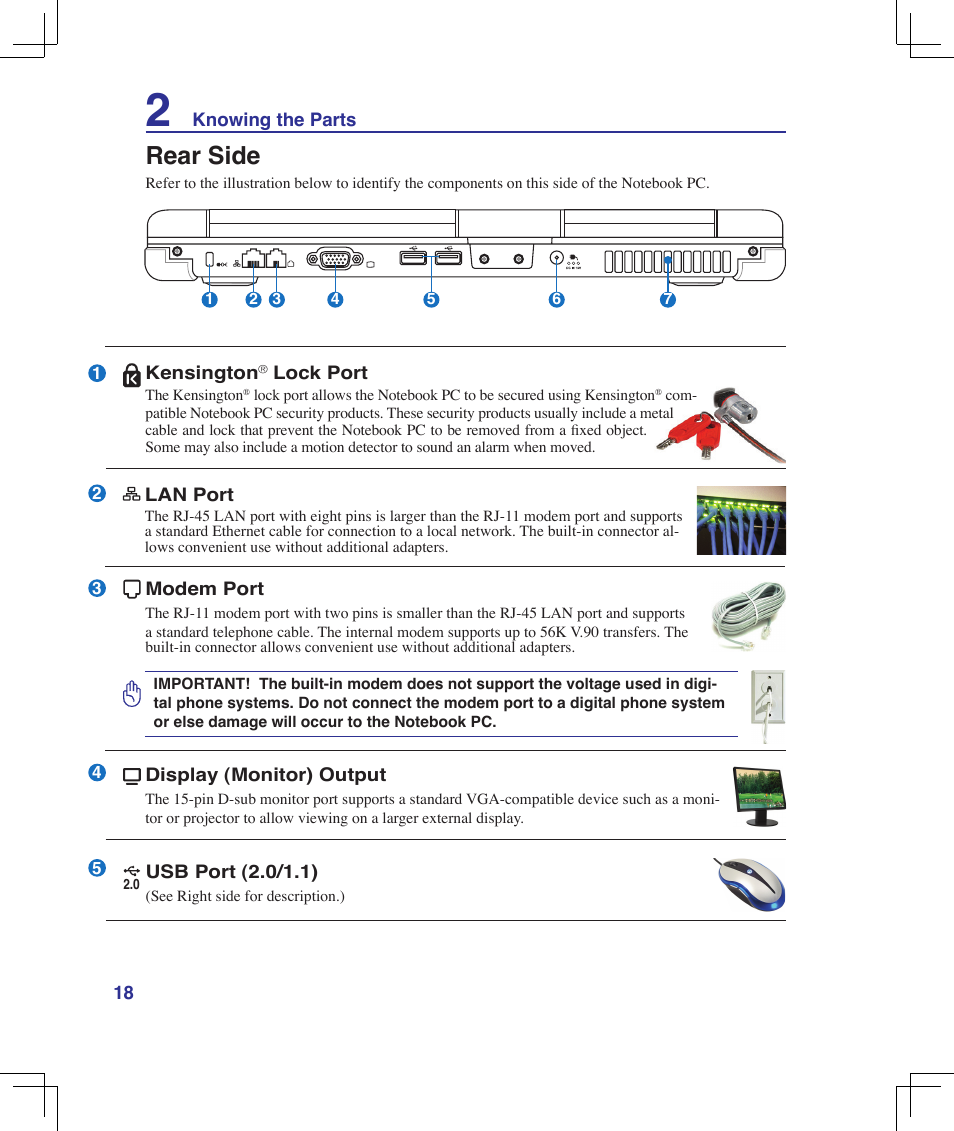 Rear side | Asus B51E User Manual | Page 18 / 79