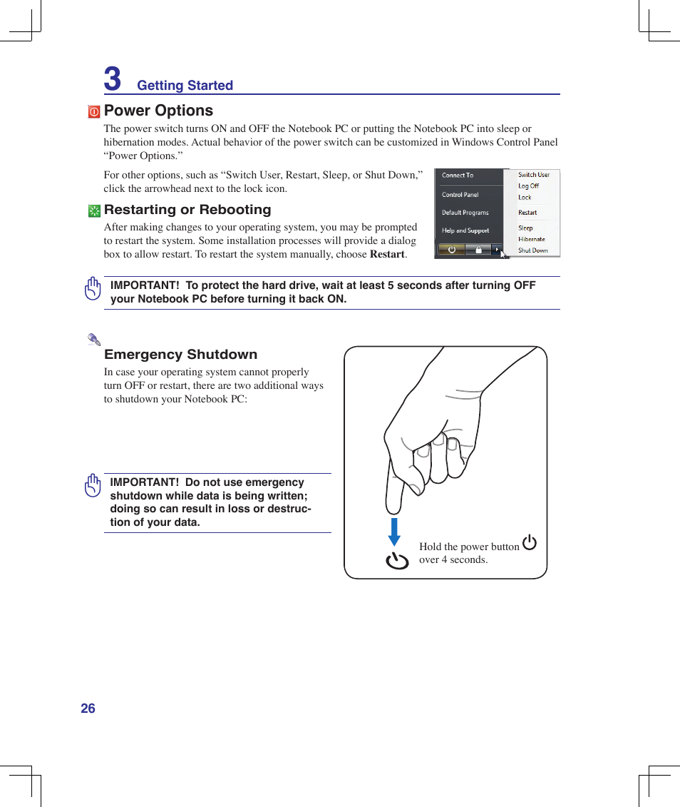 Power options | Asus B51E User Manual | Page 26 / 79