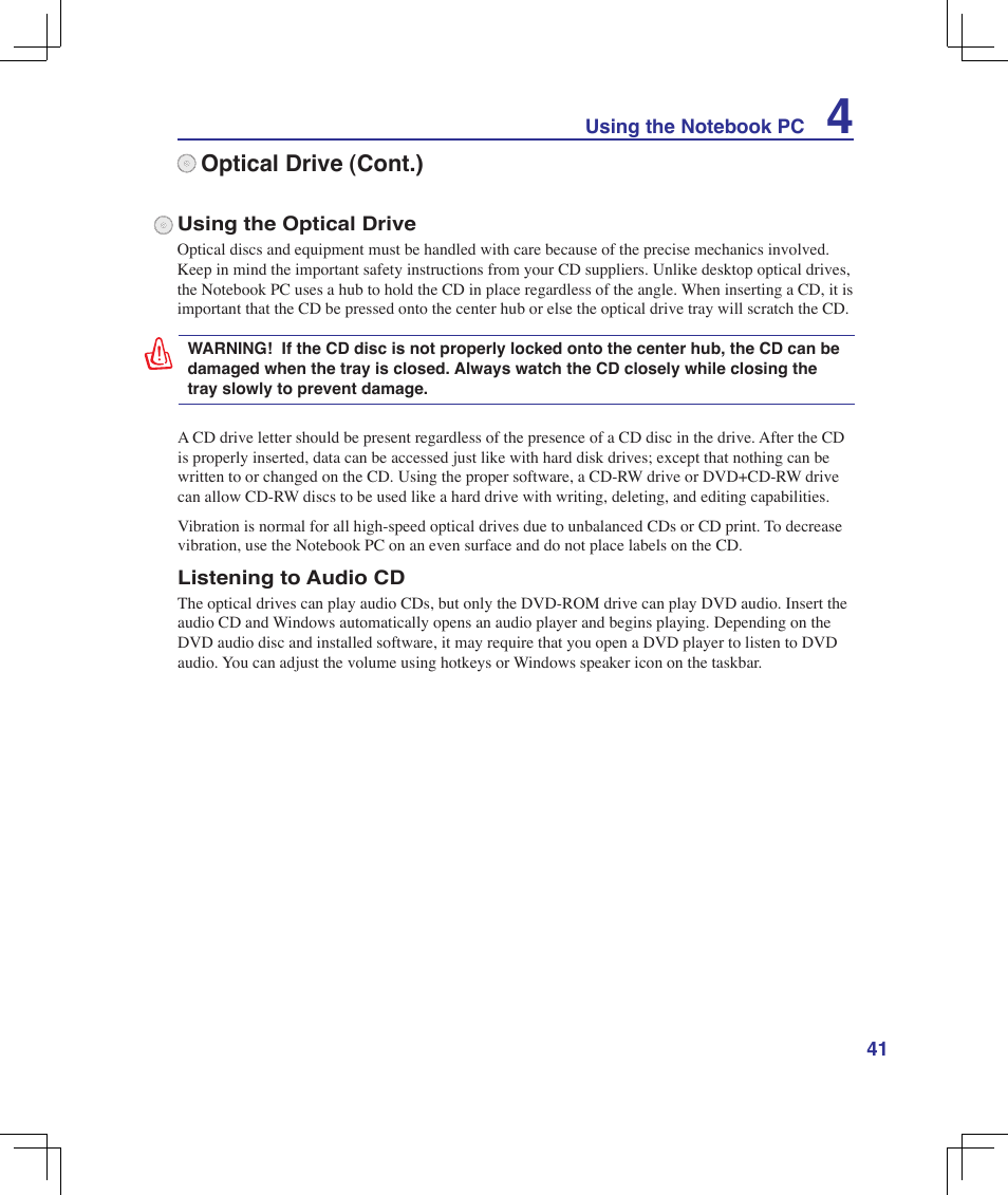 Optical drive (cont.) | Asus B51E User Manual | Page 41 / 79