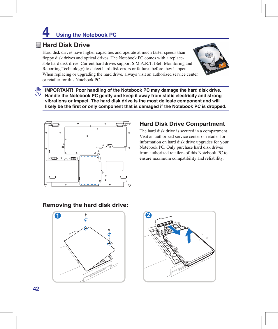 Hard disk drive | Asus B51E User Manual | Page 42 / 79