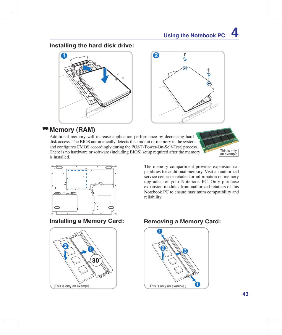 Memory (ram) | Asus B51E User Manual | Page 43 / 79