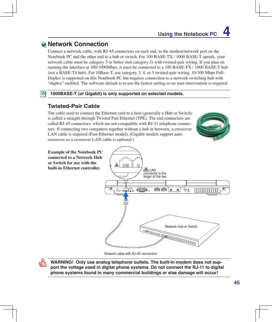 Network connection | Asus B51E User Manual | Page 45 / 79