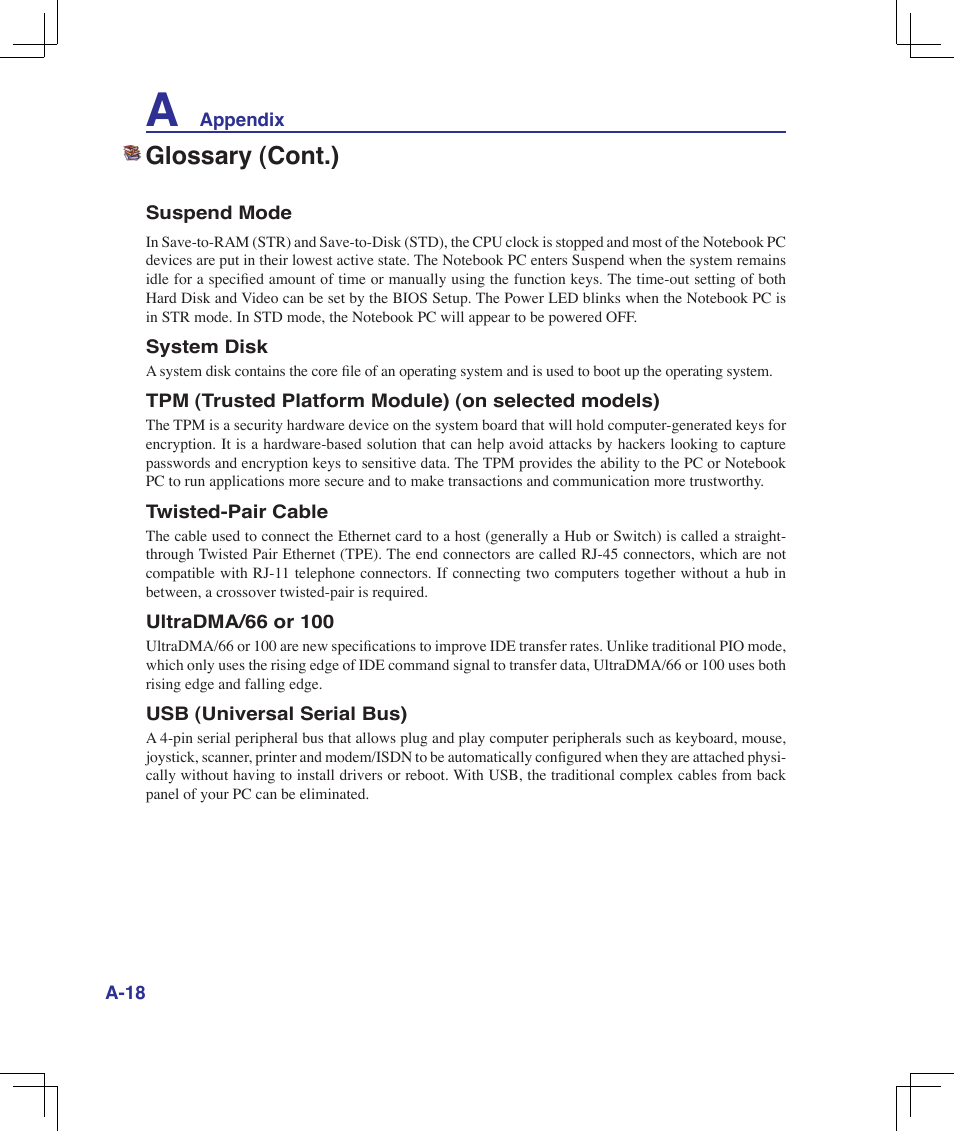 Glossary (cont.) | Asus B51E User Manual | Page 66 / 79