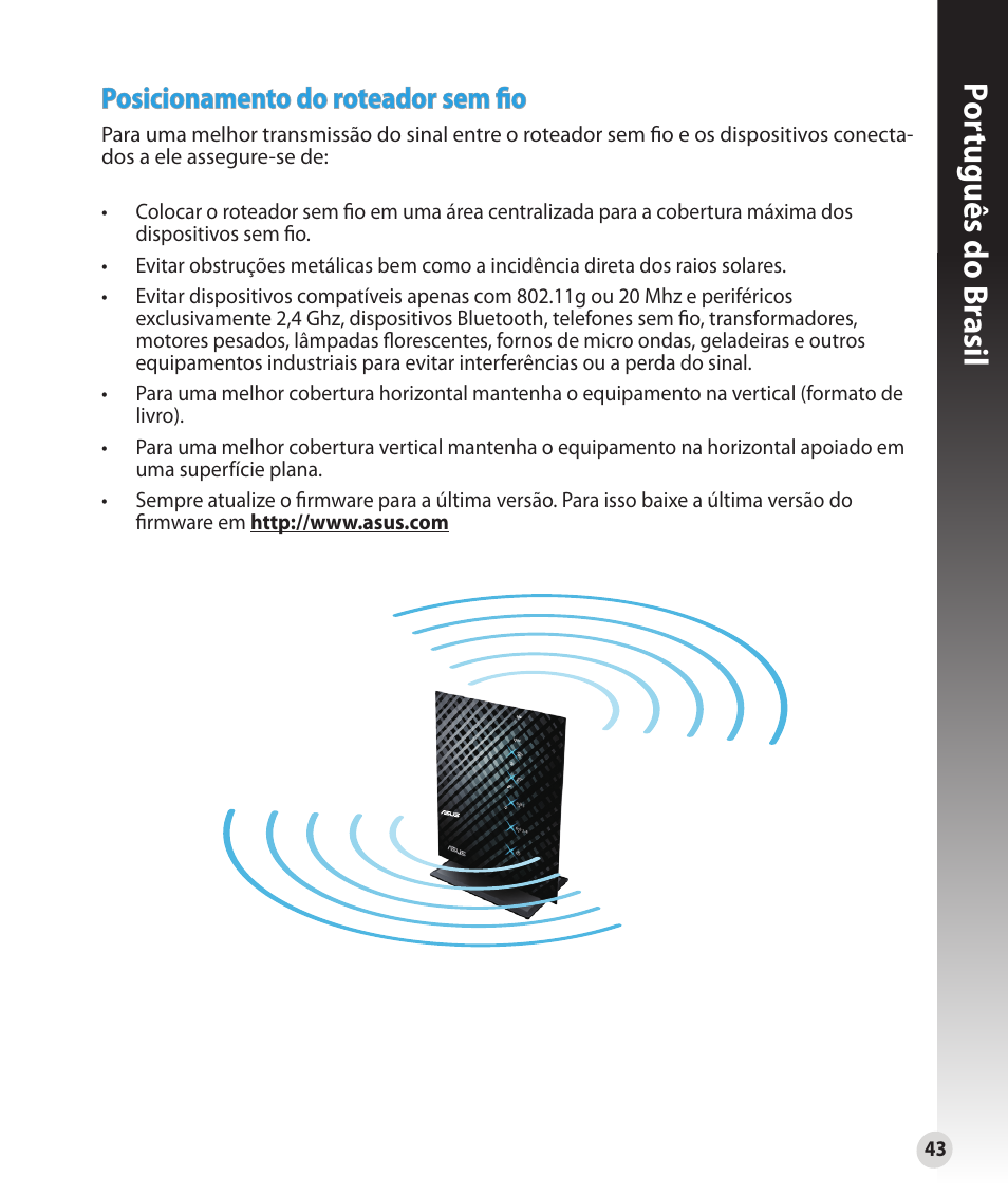 Por tuguês do br asil, Posicionamento do roteador sem fio | Asus RT-N53 User Manual | Page 43 / 59